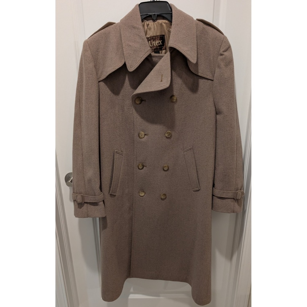 Vintage Utex Heavy 85% Wool Blend Trench Coat Double Breasted Overcoat Mens L